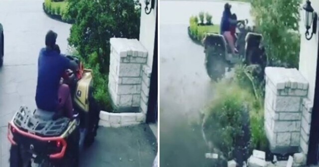 Мужчина с сыном чуть не разбились на квадроцикле перед собственным домом