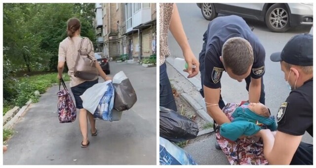 В Киеве многодетная горе-мать несла новорожденного в сумке по жаре и пела колыбельную