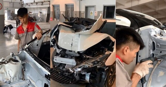 Китайские мастера починили новенький Nissan после серьезного удара