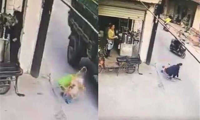 Беспечная мать отвлеклась и не заметила, как коляска с ребенком покатилась под грузовик