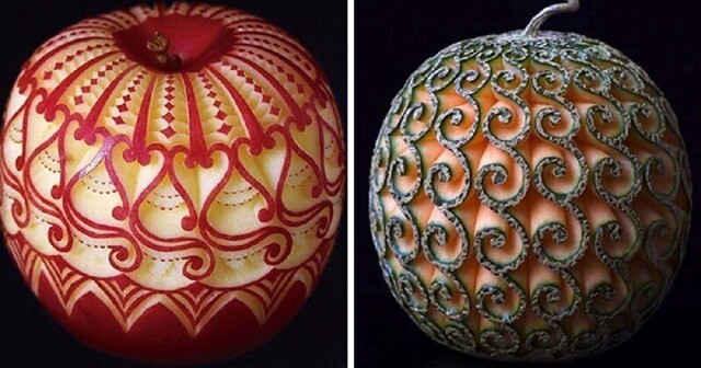Потрясающее искусство: художница вырезает тайские узоры на фруктах и овощах