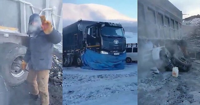 Вот что может случиться с колёсами грузовика в лютый мороз