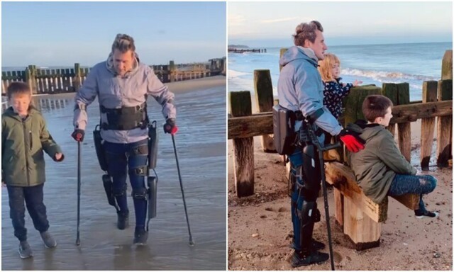 Какие эмоции: парализованный британец впервые прошелся по пляжу с детьми