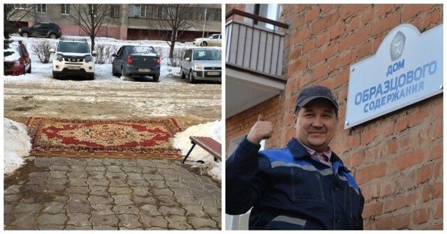 «Жители не жаловались»: липецкие коммунальщики постелили ковер у подъезда вместо плитки 