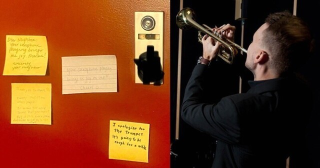 Соседи написали играющему дома на трубе всё, что о нем думают
