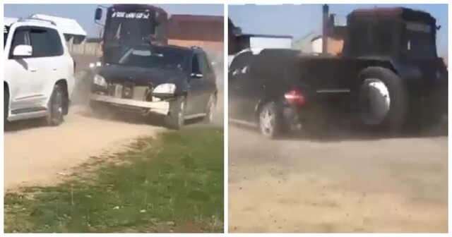 На свадьбе в Ингушетии внедорожник Mercedes протаранил трактор, чтобы занять почетное место
