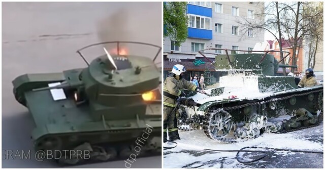 В Уфе на репетиции парада загорелся танк Т-26