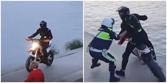 Погоня и эпичное задержание байкера на набережной в Екатеринбурге попали на видео
