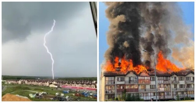 В Челябинске из-за удара молнии сгорела крыша жилого дома