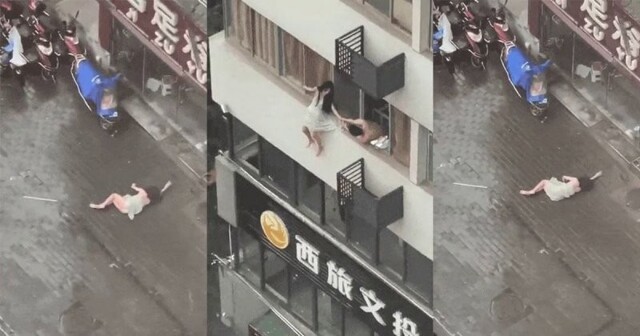 Девушка прыгнула с четвертого этажа, но все же смогла прикрыть свою попу