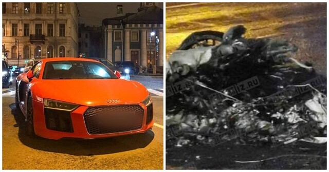 Спорткар Audi R8 на бешеной скорости врезался в отбойник и разлетелся на куски на северо-западе Москвы