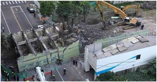 На Тайване здание бывшей гостиницы рухнуло на дорогу