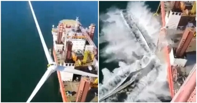 В Великобритании лопасти и детали ветряной турбины рухнули в море