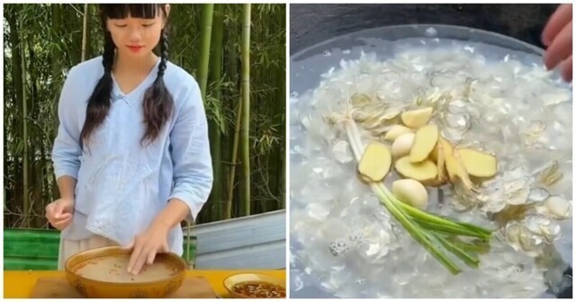 Китаянка показала, как приготовить холодец из рыбьей чешуи