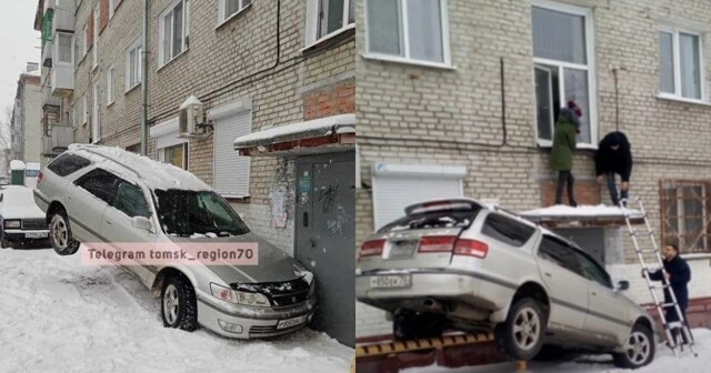 Пьяный водитель в Северске припарковался так, что жителям подъезда пришлось выходить через окно