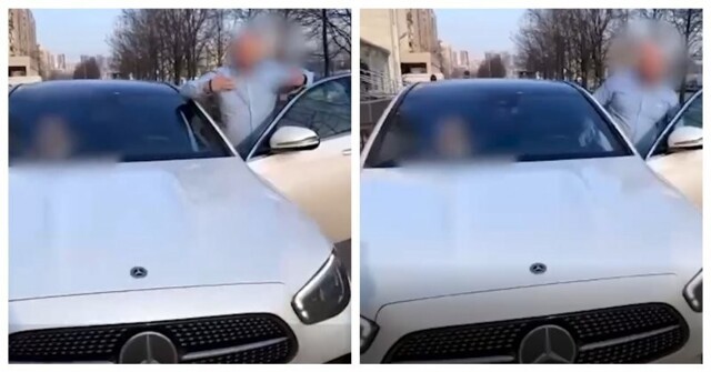 В Петербурге водитель “Мерседеса” перегородил тротуар и назвал пешеходов “нищебродами”