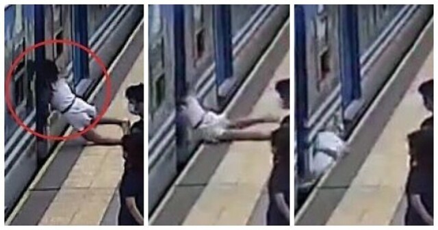 Видео: женщина теряет сознание и падает под движущийся поезд