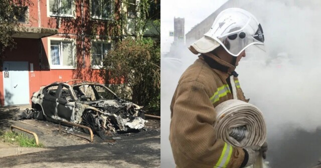 Отомстил за парковку: в Питере сгорел BMW, подпирающий дверь подъезда