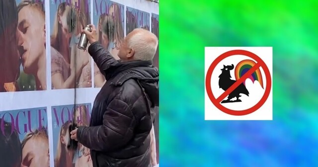 Содомия не пройдёт! Дед в Варшаве закрасил из баллончика изображения целующихся геев