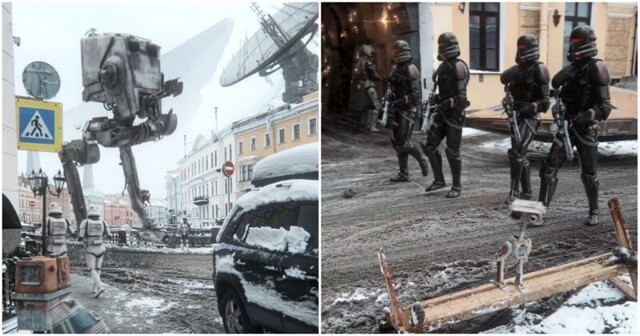 Персонажи фильмов "Звездные войны" в зимнем Санкт-Петербурге⁠⁠