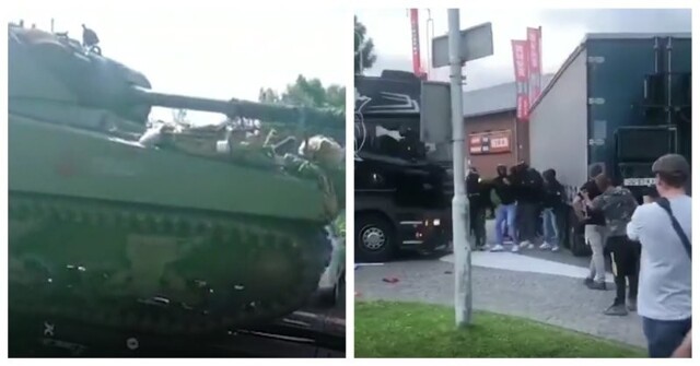 В Нидерландах фермеры приехали на митинг на танке