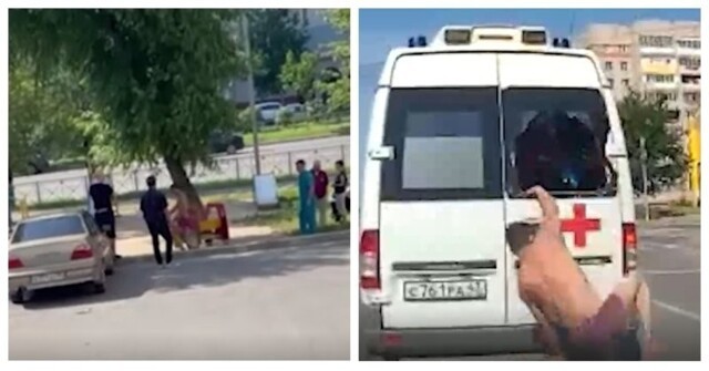 В Вологде полуголый псих сбежал из машины скорой помощи