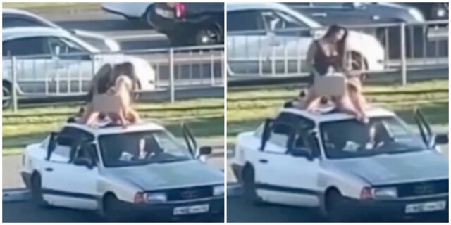 В Татарстане напротив мэрии девушки имитировали соитие на крыше автомобиля, в котором сидели парни