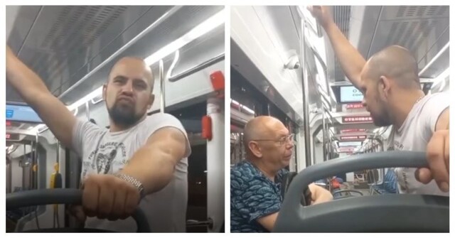 В московском трамвае пьяный гопник набросился на старика за то, что тот поддерживает Россию