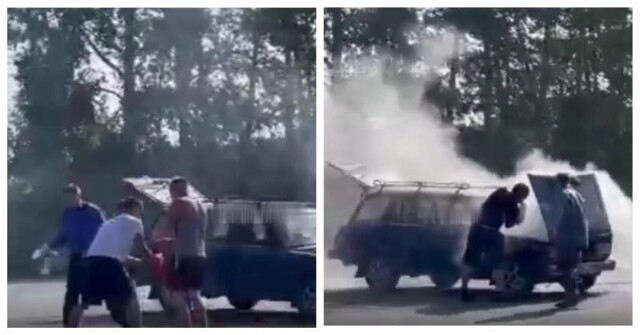 В Барнауле горящий автомобиль залили пивом