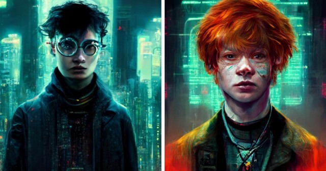 Какими были бы герои «Гарри Поттера», окажись они в мире киберпанка