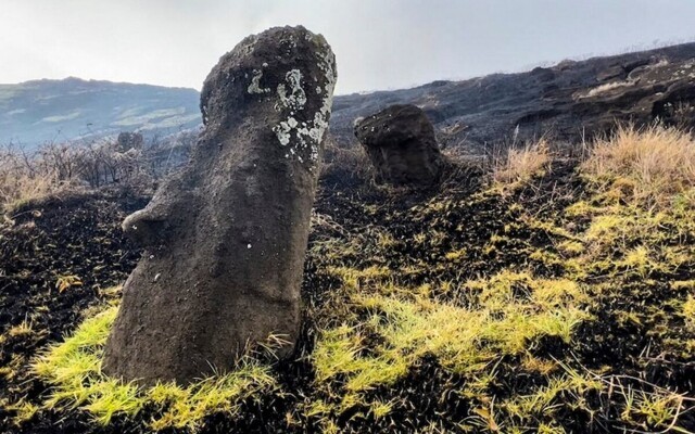 Каменные идолы моаи пострадали из-за пожара на острове Пасхи