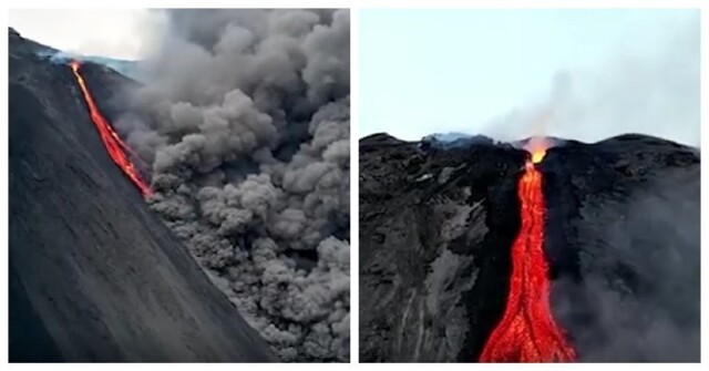 Жуткие и завораживающие кадры извержения вулкана в Италии