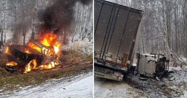 Авария дня. Жуткое ДТП с возгоранием пикапа из Кемеровской области