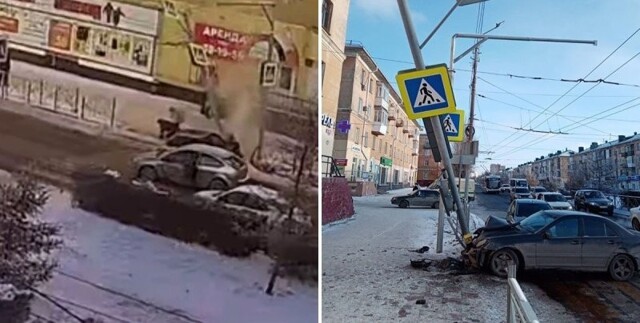 В Омске светофорный столб спас пешеходов от серьёзных травм
