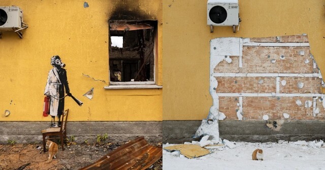"Срезали со стены и пытались продать": на Украине задержали любителей живописи, укравших граффити Бэнкси