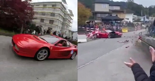 В Швейцарии во время скоростного подъёма в гору разбили Ferrari Testarossa
