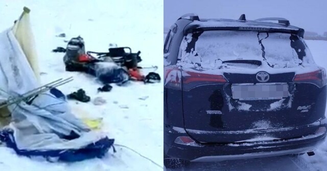 Под Новосибирском пьяный водитель устроил покатушки по льду реки и раздавил палатку с рыбаками