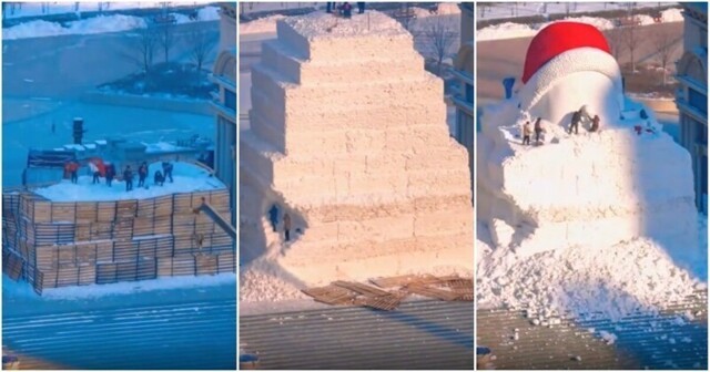 Снежная мощь: в Китае слепили гигантского снеговика