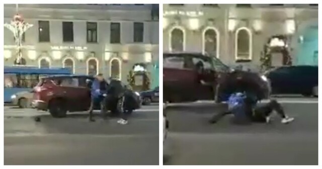 В Питере неадекват напал на девушку и был избит проезжающим водителем