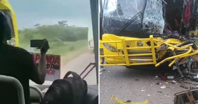 Гонку двух автобусов в Зимбабве за несколько секунд до катастрофы сняли от первого лица
