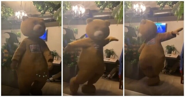 В Дагестане позитивный аниматор-медведь станцевал лезгинку