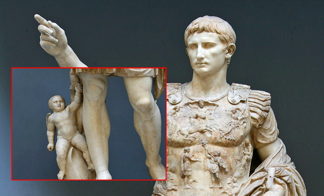 Почему у статуи Октавиана Августа младенец у ног?