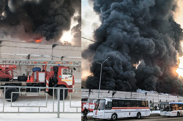 В Красноярске удалось потушить пожар на крупном складе спустя пять часов