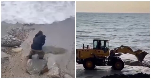 В Сочи странный мужчина несколько дней пытается что-то откопать на берегу Чёрного моря