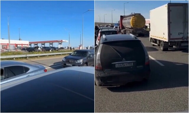 В первый день длинных выходных перед Крымским мостом собралась огромная пробка