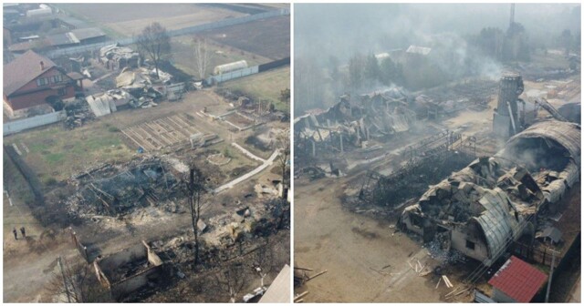 Последствия крупного пожара в селе Успенка под Тюменью показали с воздуха