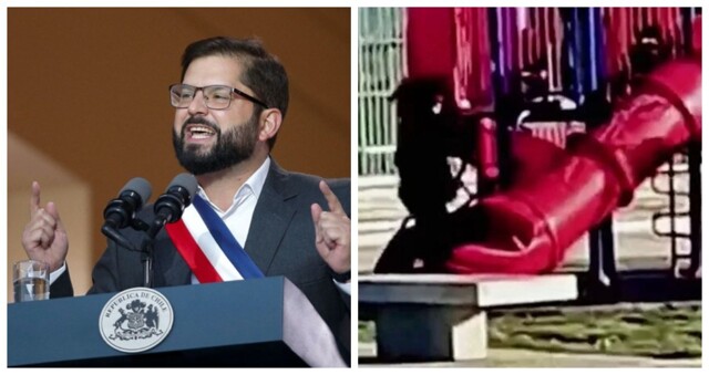 Президент Чили застрял в детской горке