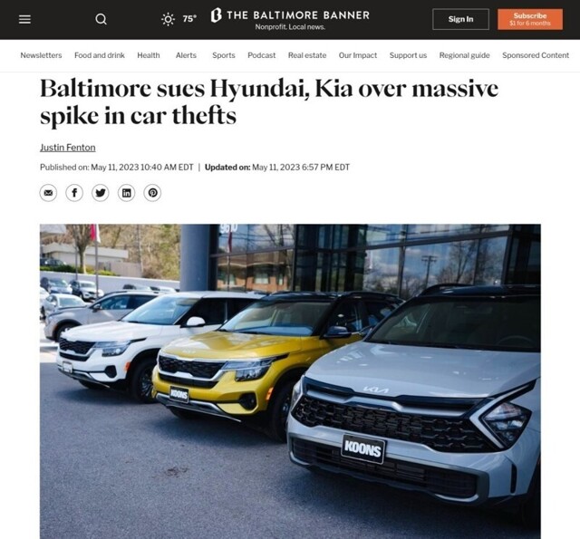 Власти Балтимора подали в суд на Kia и Hyundai, возложив на них ответственность за угоны автомобилей