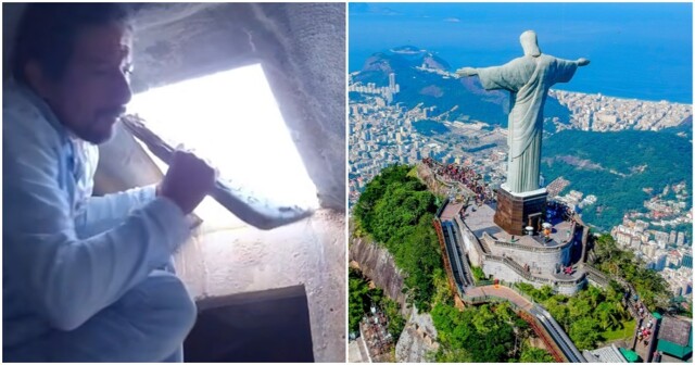 Мужчина забрался на знаменитую статую Христа в Рио-де-Жанейро