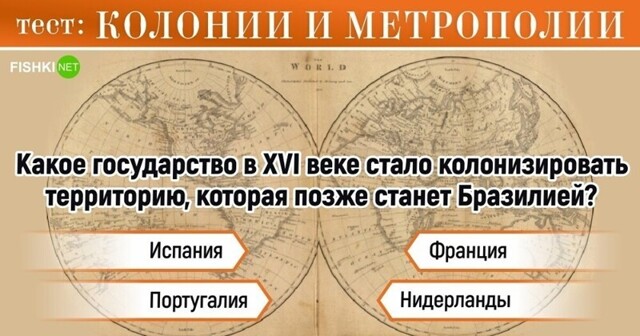Историко-географический тест по колониям и метрополиям